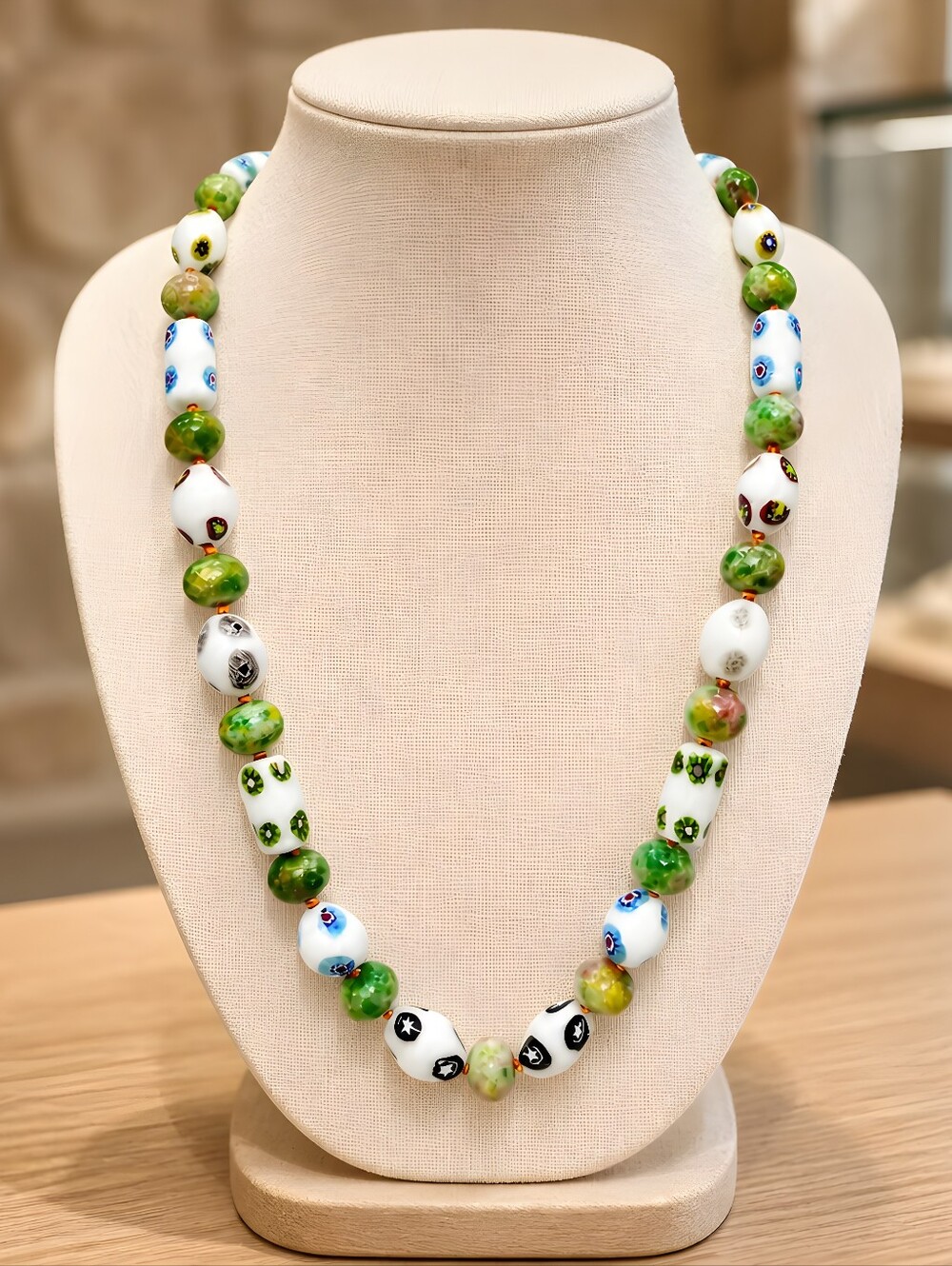 Hand Knotted Rainbow Jade White Flower Glass Beads Aprilsplace Orginal Golden π - Picture 2 of 6